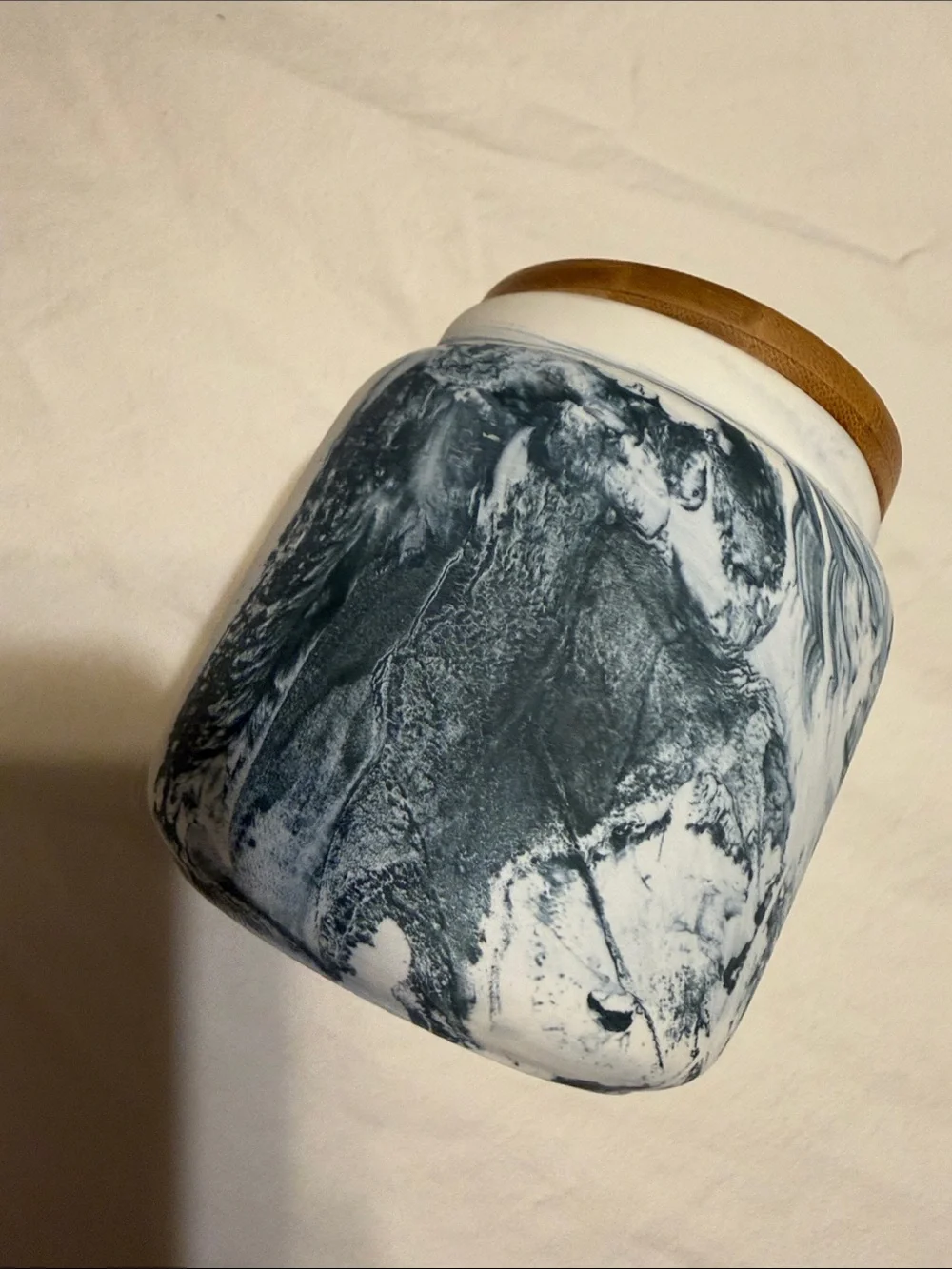 Cost Plus World Market Marble Ceramic Canister with Bamboo Lid - White & Gray